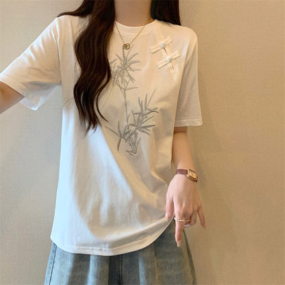 おすすめ カジュアル 海外トレンド モーダル 刺繍  半袖Tシャツins-8476