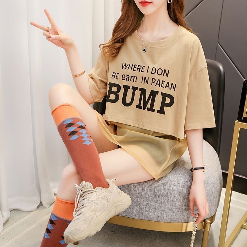 絶対欲しい 個性派 レイヤード風 プリントTシャツ ゆったり半袖ins-8101