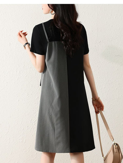 売り切れ必至 ファッション レイヤード風  半袖ワンピースins-8309