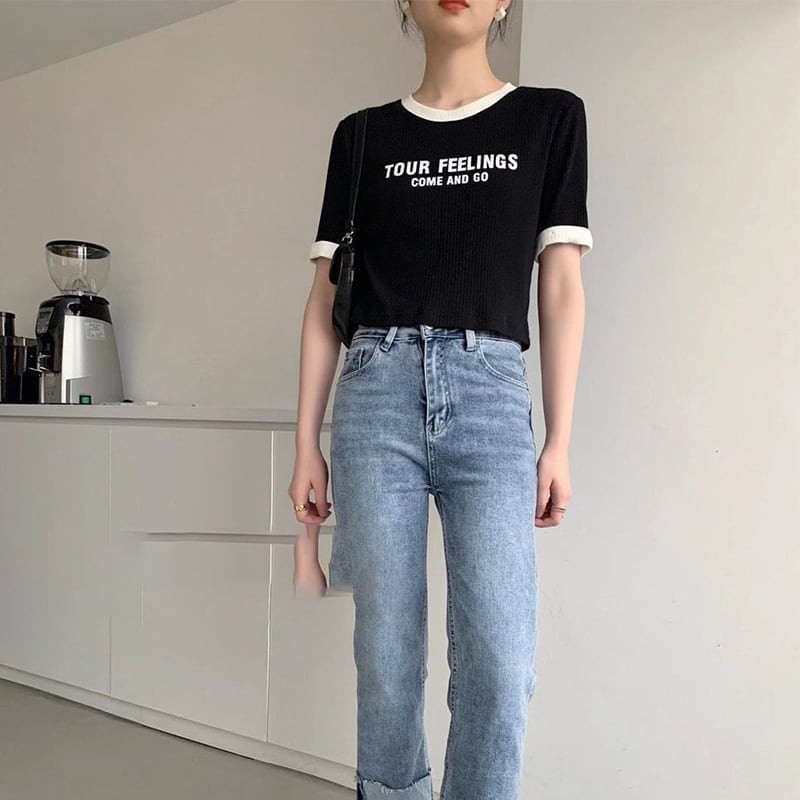 ゆったり感アップ ファッション アルファベット Tシャツ カットソーins-3077