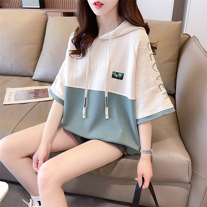 高級感 半袖 帽子付き Tシャツ スウェット  ins-8640