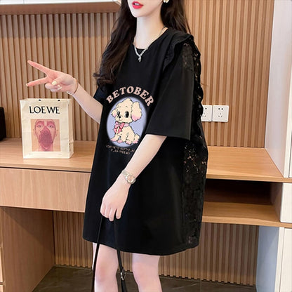 今季マストバイ 可 レース 透かし彫り 切り替え 2色選択 Tシャツ カットソーins-8493