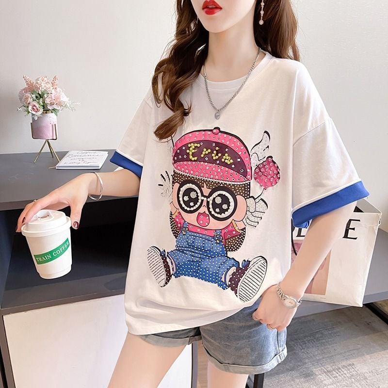 売り切れ必至 キュート スウィート ゆったり ダイヤモンド 半袖Tシャツins-8122