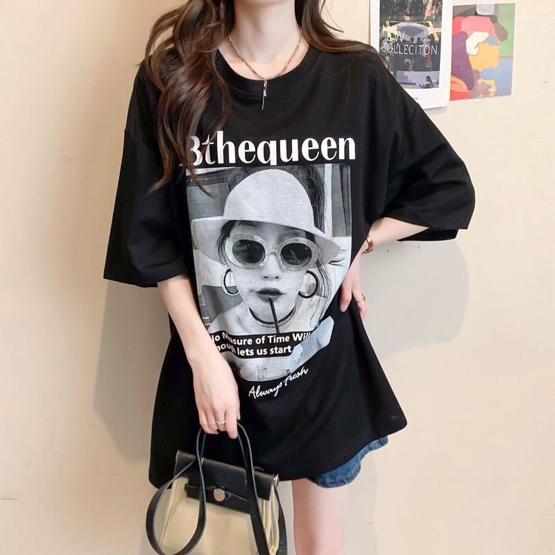 話題沸騰中 アバンギャルド レース 切り替え ホットダイヤモンド 3色選択 半袖Tシャツins-8547