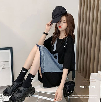個性的なデザイン 一目惚れ 2色選択可  レイヤード風  Tシャツ カットソーins-8286
