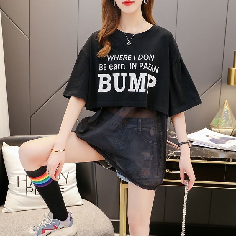 絶対欲しい 個性派 レイヤード風 プリントTシャツ ゆったり半袖ins-8101