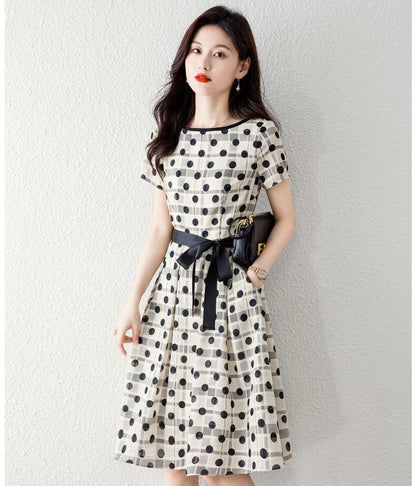 着回し力抜群 カジュアル エレガント ドット柄 ワンピースins-8324