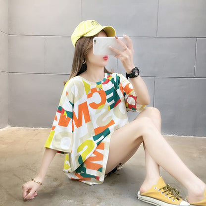 売り切れ必至 個性派 カラーマッチング プリント全2色 半袖Tシャツ カットソー ins-8556