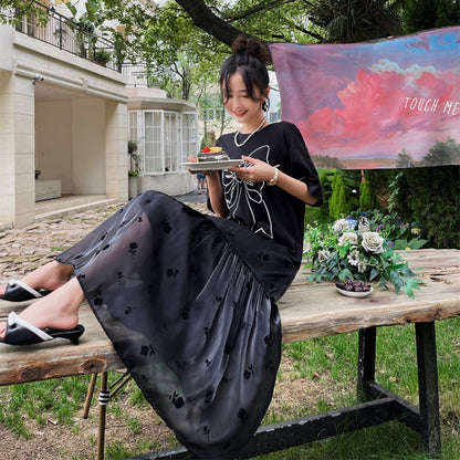 美人度アップ 新作 スウィート 切り替え 花柄 半袖 ワンピースins-8222