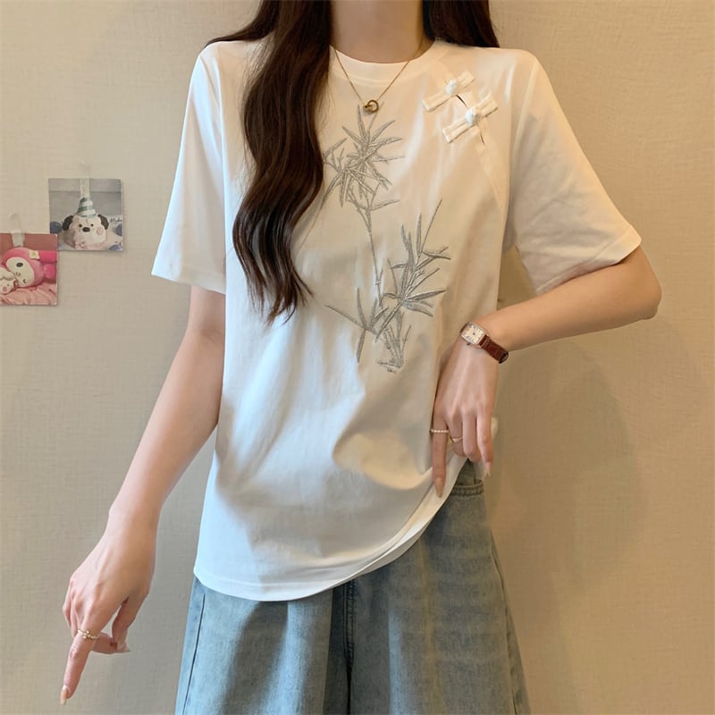 おすすめ カジュアル 海外トレンド モーダル 刺繍  半袖Tシャツins-8476