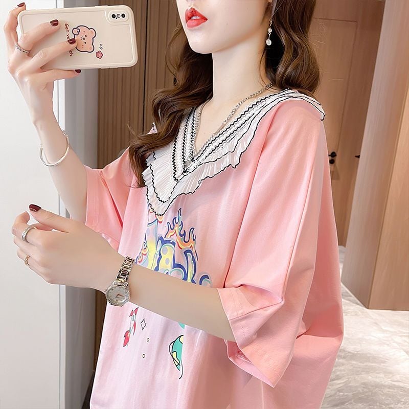 【半額！期間限定！！】オシャレ度満点 着心地抜群 キュート プリント 全3色 Tシャツ カットソーins-8536