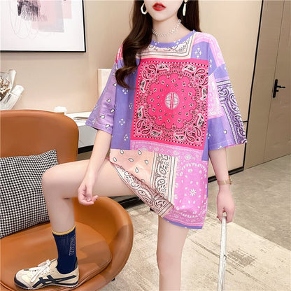 超人気商品 ラウンドネック 半袖 切り替え Tシャツ ワンピース ins-8637