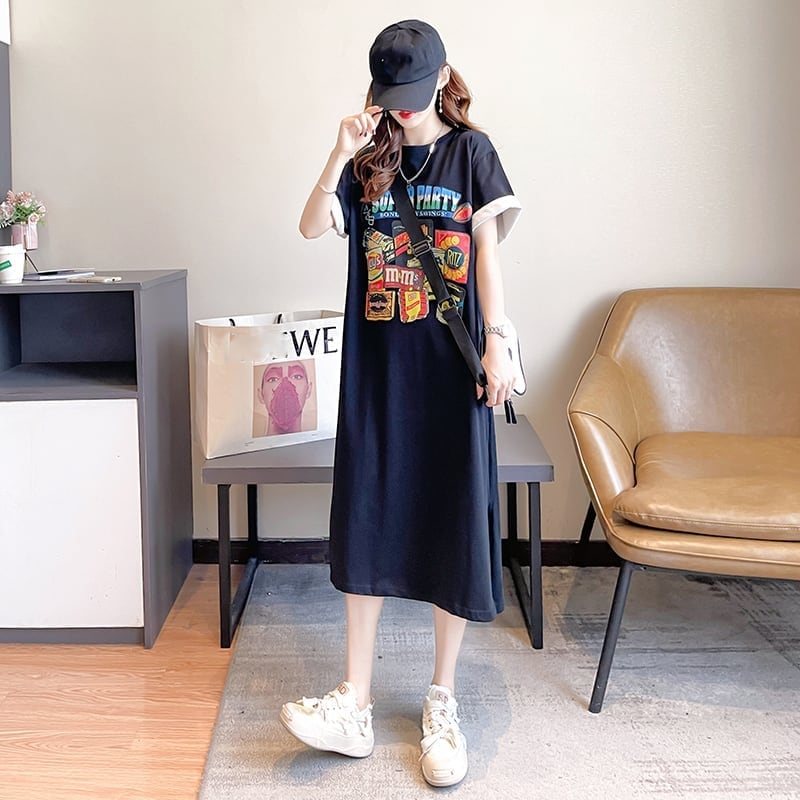 スタイリッシュ 一目惚れ プリント Tシャツ カットソー ワンピースins-3575