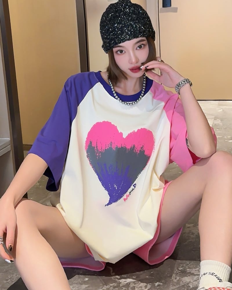 絶対欲しい  ロゴ プリント カラーマッチング  ゆったり 3色半袖Tシャツins-8383