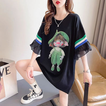 新商品 キュート 切り替え  ゆったり 全2色 半袖Tシャツins-8349