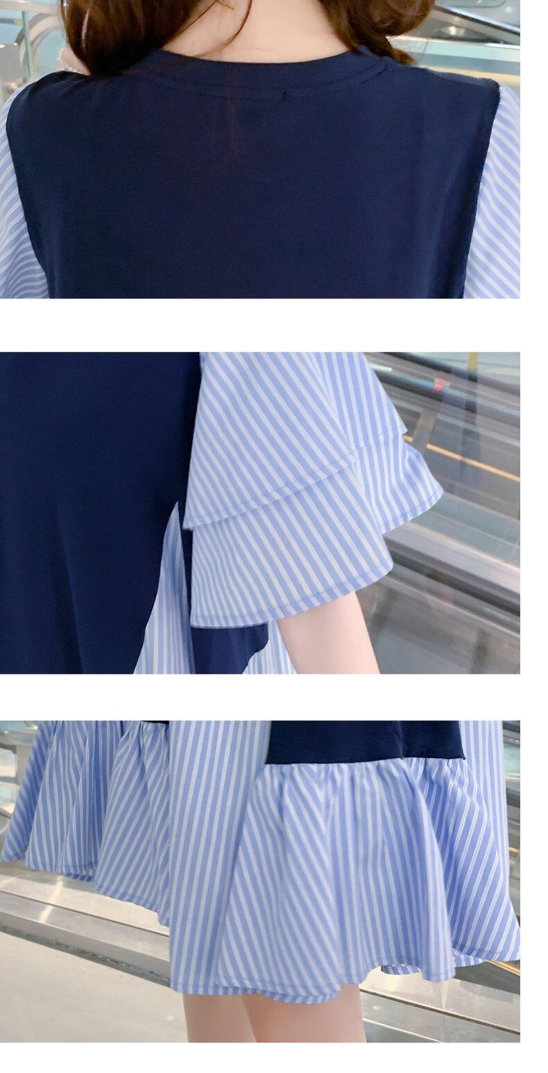 売り切れ必至 ファッション レイヤード風 ストライプ柄 半袖ワンピースins-8206