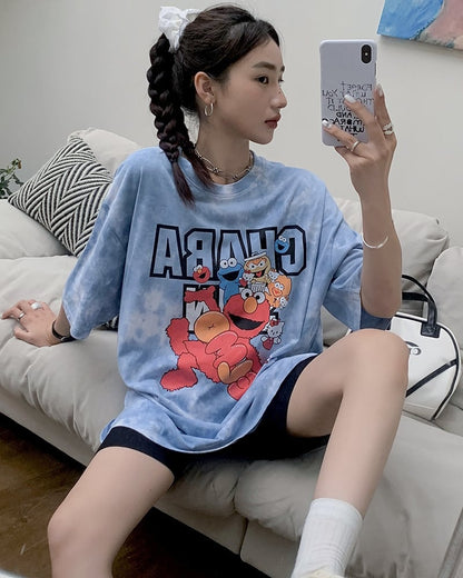 売り切れ必至  絞り染め プリント ビッグロゴ ゆったりトップス 半袖Tシャツ 全2色ins-8272