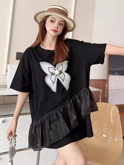 絶対欲しい キュート 切り替え プリントゆったり 半袖Tシャツ 全5色ins-8271