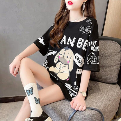 【新商品】大注目 プリント ビッグロゴ ゆったりトップス 半袖Tシャツ 全3色ins-4933