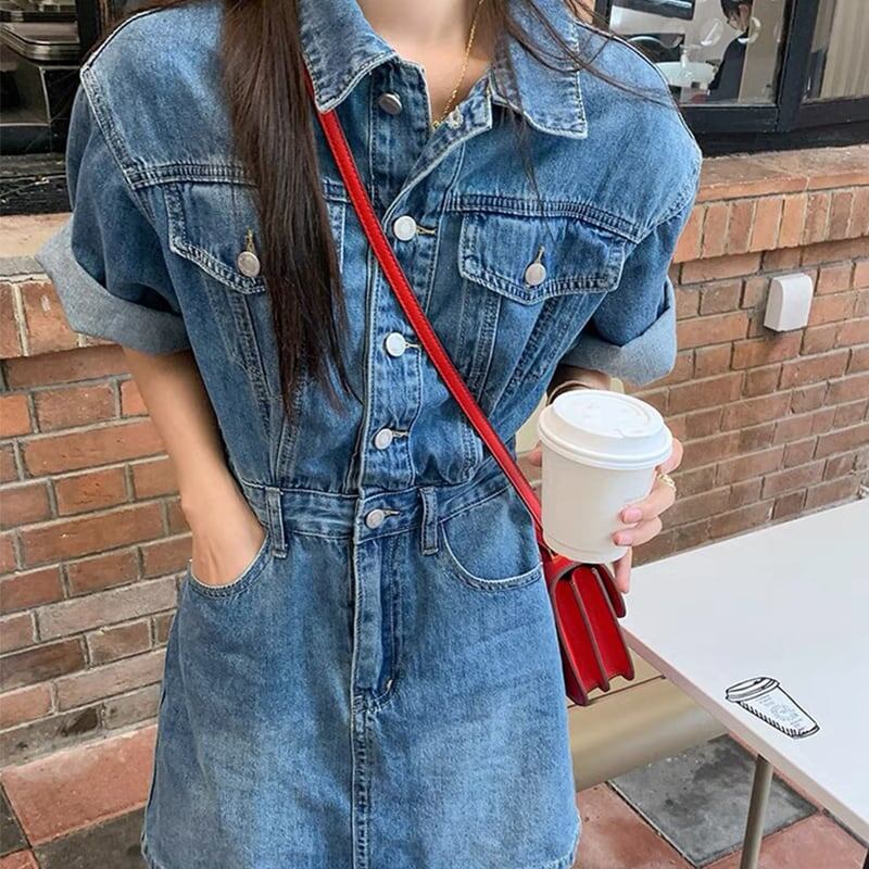 レトロ 今季大好評 一目惚れ 切り替え 折り襟 ワンピースins-3389