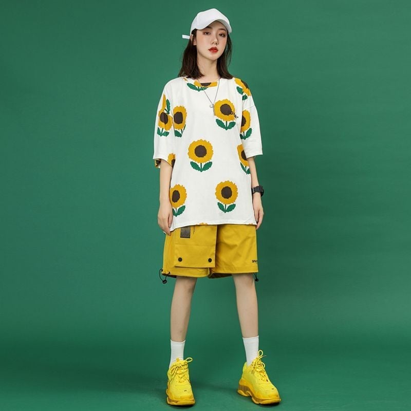 新商品 簡潔 カジュアル 花柄 半袖Ｔシャツⅹパンツセットins-8071