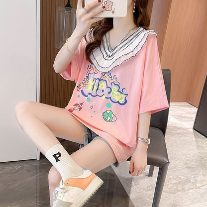 【半額！期間限定！！】オシャレ度満点 着心地抜群 キュート プリント 全3色 Tシャツ カットソーins-8536