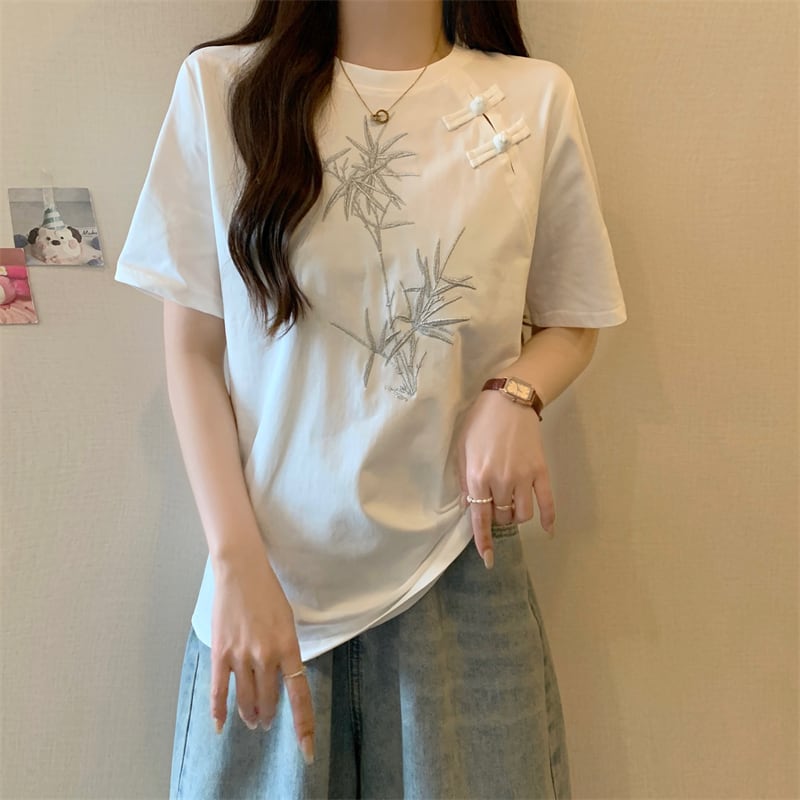 おすすめ カジュアル 海外トレンド モーダル 刺繍  半袖Tシャツins-8476