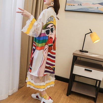 【ランキング上位】プリント お洒落 可愛い 着心地良い ロングTシャツワンピース　　ins-887