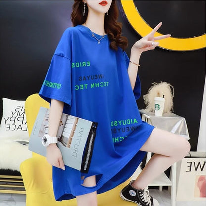 超人気 ゆったりロング丈 ダメージ加工 三色半袖Tシャツins-8107