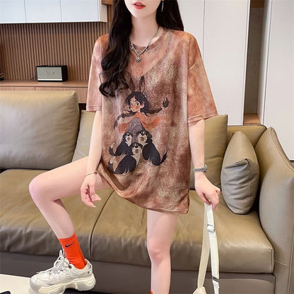 着回し力抜群 アバンギャルド 絞り染め プリント 3色選択 半袖Tシャツins-8575