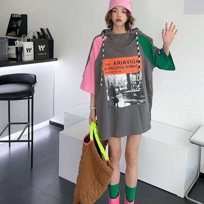 売り切れ必至 カジュアル プリント 切り替え 半袖Tシャツ カットソーins-8257