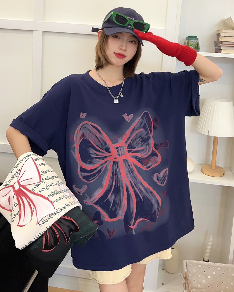 個性的なデザイン  ラウンドネック プリント 半袖 Tシャツ カットソーins-8273