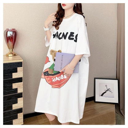スタイリッシュ カジュアル プリント Tシャツ カットソー ワンピースins-8285