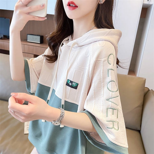 高級感 半袖 帽子付き Tシャツ スウェット  ins-8640