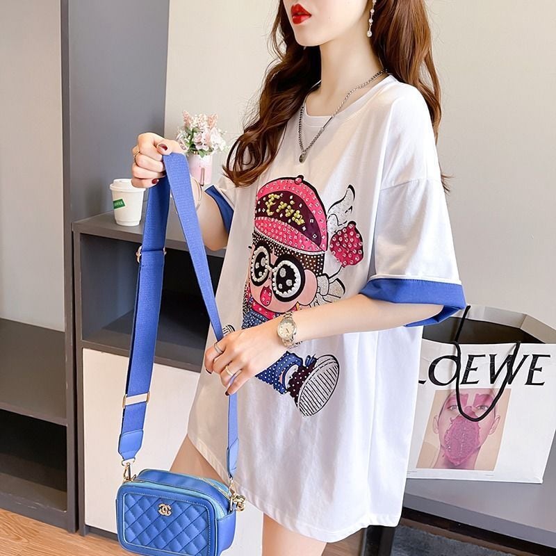 売り切れ必至 キュート スウィート ゆったり ダイヤモンド 半袖Tシャツins-8122