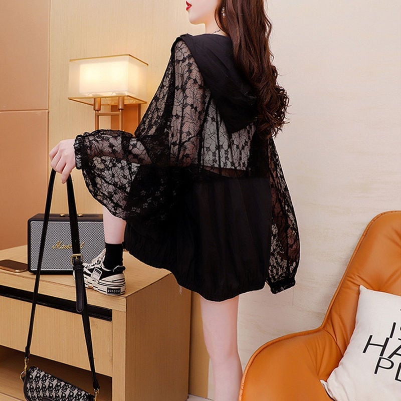 超人気 透け感 UVカット UV対策 長袖レース刺繍シャツ ins-4957