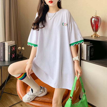 【半額！期間限定！！】デザインセンスニッチなミドル丈半袖Tシャツ新スタイルins-3007