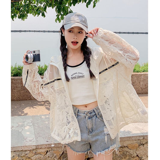 数量限定 美人度アップ 透け感 日焼け対策 冷房対策 UVカット フード付き パーカーins-4975