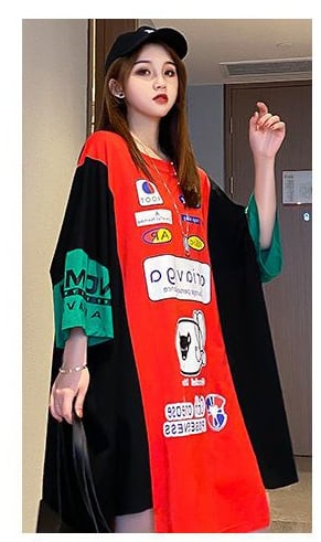 【半額！期間限定！！】超人気 絶対流行 個性派 アバンギャルド プリント 切り替え ゆったり ワンピースins-8531
