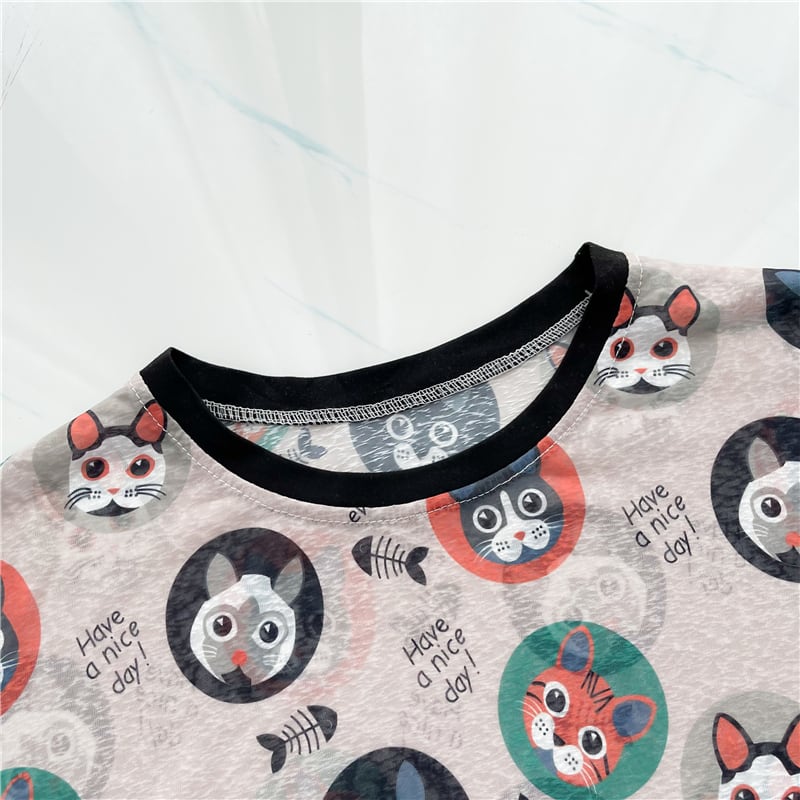 新商品 カジュアル キュート プリント ゆったり 日焼け止め 2色半袖Tシャツins-8488