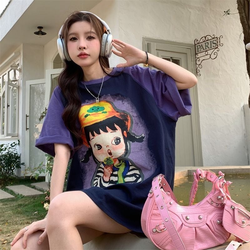 着回し力抜群 カジュアル 個性派 プリント 半袖Tシャツins-8163