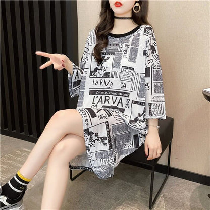 オシャレ度満点 一目惚れ プリント 切り替え ワンピース Tシャツ カットソーins-3122