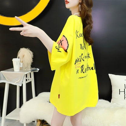 着回し力抜群 ゆったりロング丈切り替え三色半袖Tシャツins-8121