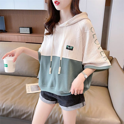 高級感 半袖 帽子付き Tシャツ スウェット  ins-8640