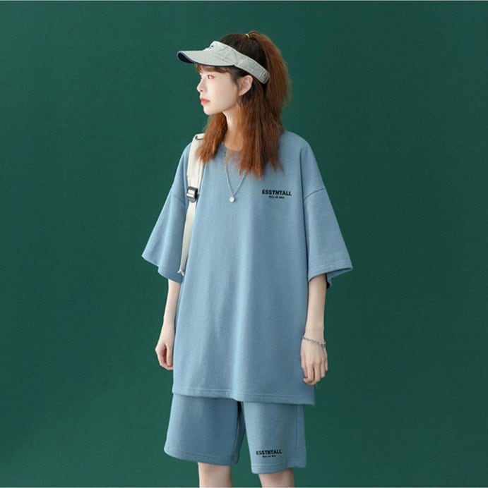 【半額セール】早い者勝ち 男女兼用 半袖Ｔシャツⅹパンツセット全4色ins-6549