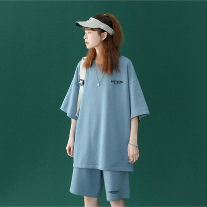【半額セール】早い者勝ち 男女兼用 半袖Ｔシャツⅹパンツセット全4色ins-6549