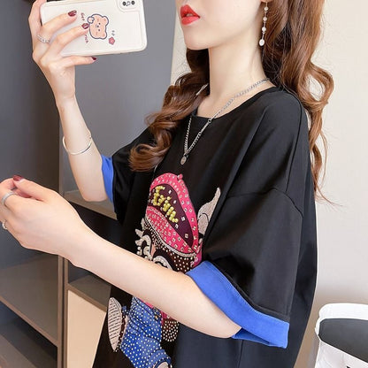 売り切れ必至 キュート スウィート ゆったり ダイヤモンド 半袖Tシャツins-8122