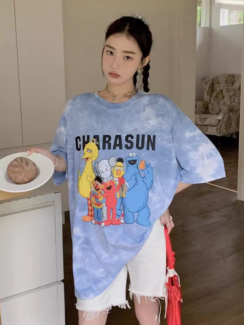売り切れ必至  絞り染め プリント ビッグロゴ ゆったりトップス 半袖Tシャツ 全2色ins-8272