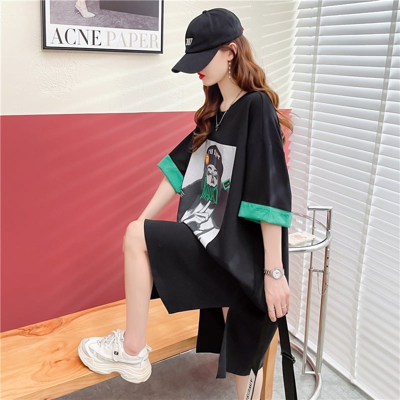 【半額！期間限定！！】今季マストバイ カジュアル プリント Tシャツ カットソー ワンピースins-8533