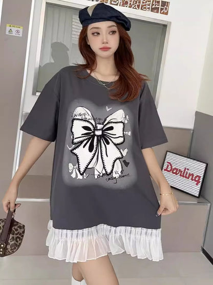 今季マストバイ 切り替え プリントゆったり 半袖Tシャツ 全4色ins-8256